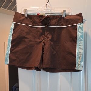 Old Navy Brown Board Shorts with Light Blue Trim Size L NEW WITH TAGS